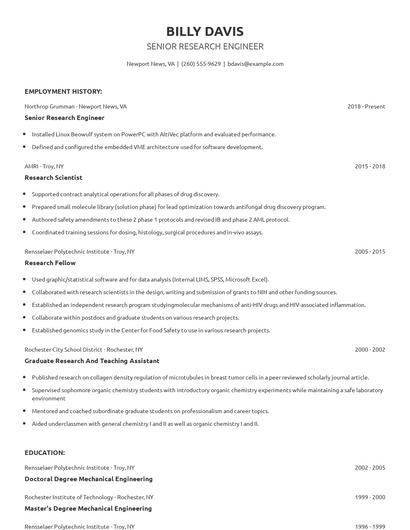 Senior Research Engineer Resume