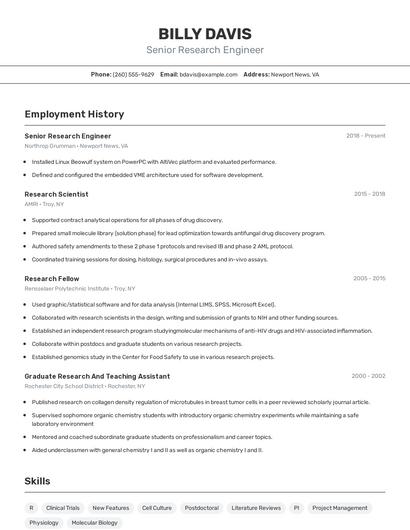 Senior Research Engineer Resume