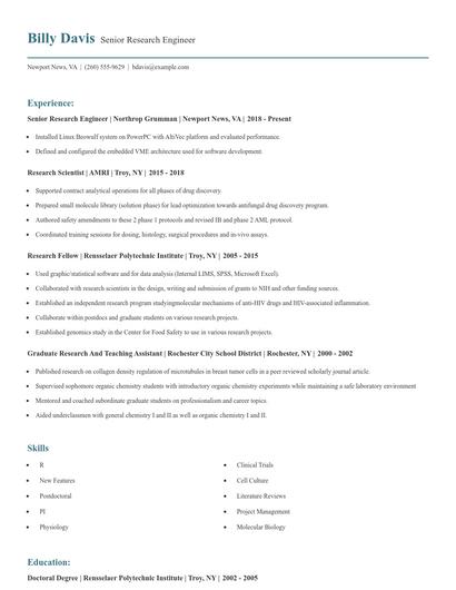 Senior Research Engineer Resume