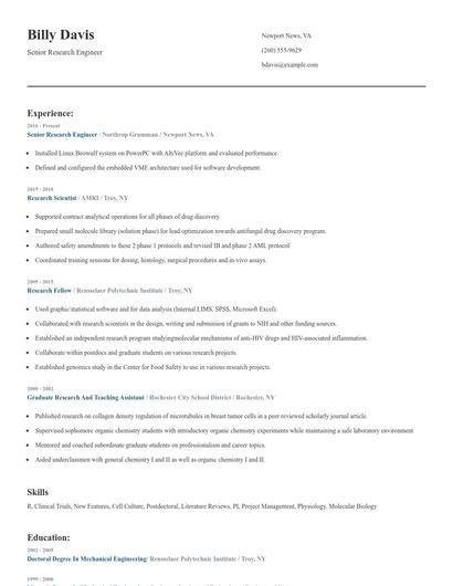 Senior Research Engineer Resume