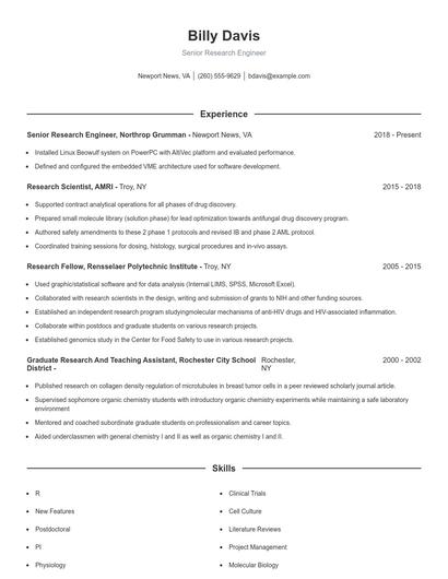 Senior Research Engineer Resume