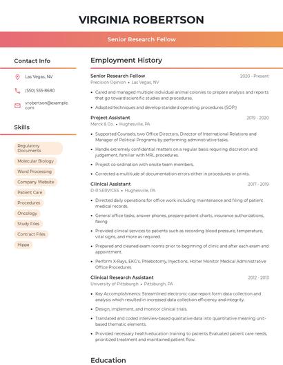 Senior Research Fellow Resume