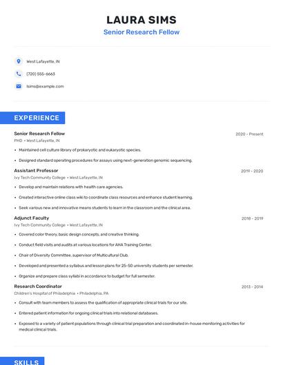 Senior Research Fellow Resume