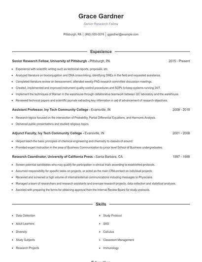 Senior Research Fellow Resume