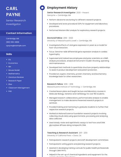 Senior Research Investigator Resume