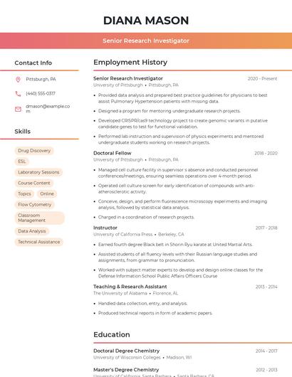 Senior Research Investigator Resume