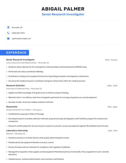 Senior Research Investigator Resume