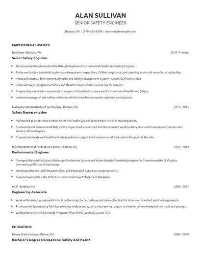 Senior Safety Engineer Resume