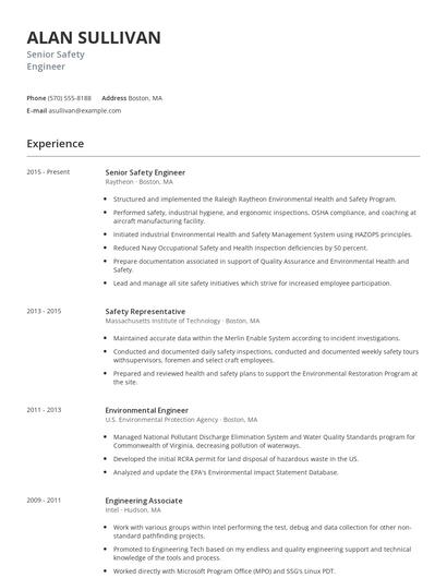 Senior Safety Engineer Resume