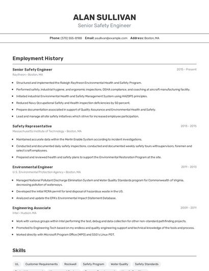 Senior Safety Engineer Resume