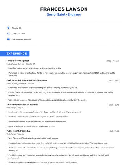 Senior Safety Engineer Resume