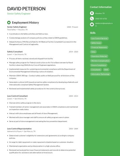 Senior Safety Engineer Resume