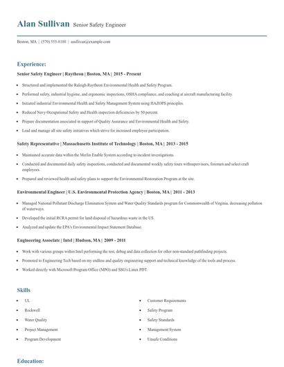 Senior Safety Engineer Resume