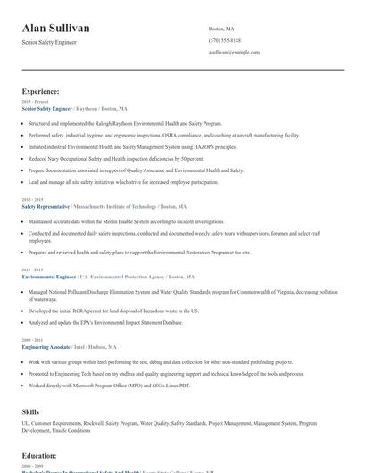 Senior Safety Engineer Resume