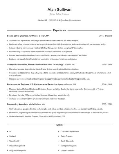 Senior Safety Engineer Resume