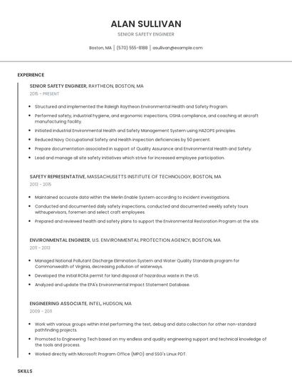 Senior Safety Engineer Resume