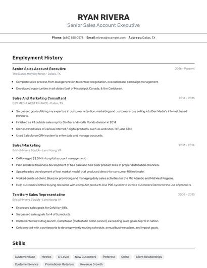 Senior Sales Account Executive Resume