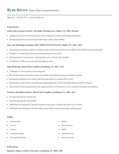Senior Sales Account Executive Resume