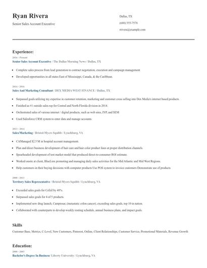 Senior Sales Account Executive Resume