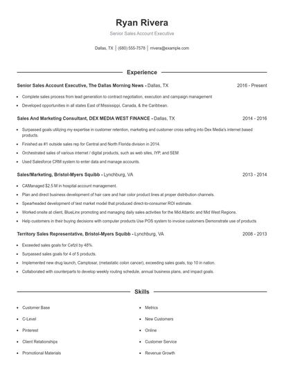 Senior Sales Account Executive Resume