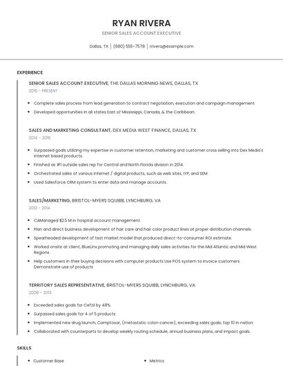 Senior Sales Account Executive Resume