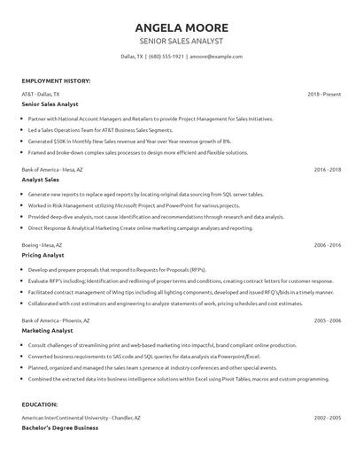 Senior Sales Analyst Resume
