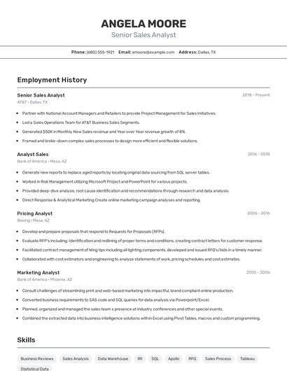 Senior Sales Analyst Resume
