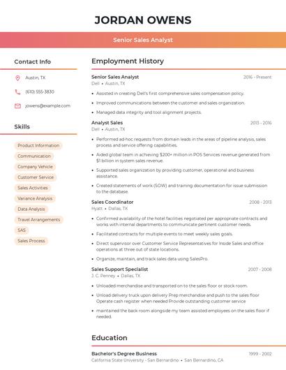 Senior Sales Analyst Resume