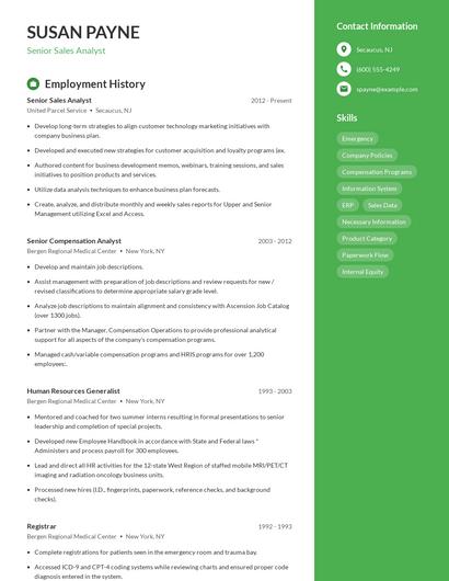 Senior Sales Analyst Resume