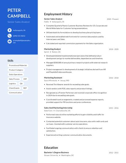 Senior Sales Analyst Resume
