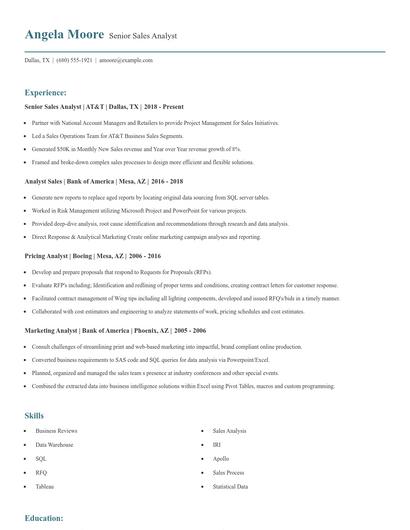 Senior Sales Analyst Resume