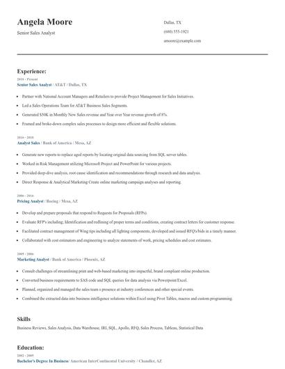 Senior Sales Analyst Resume