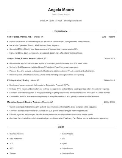 Senior Sales Analyst Resume