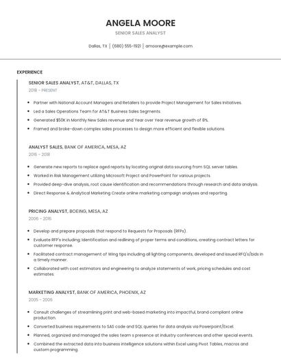 Senior Sales Analyst Resume