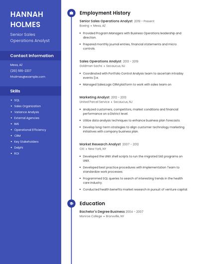 Senior Sales Operations Analyst Resume