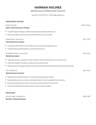 Senior Sales Operations Analyst Resume