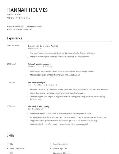 Senior Sales Operations Analyst Resume