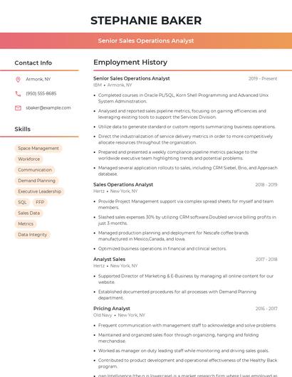 Senior Sales Operations Analyst Resume
