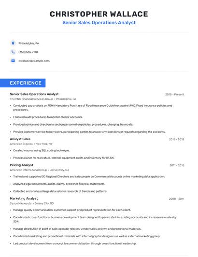 Senior Sales Operations Analyst Resume