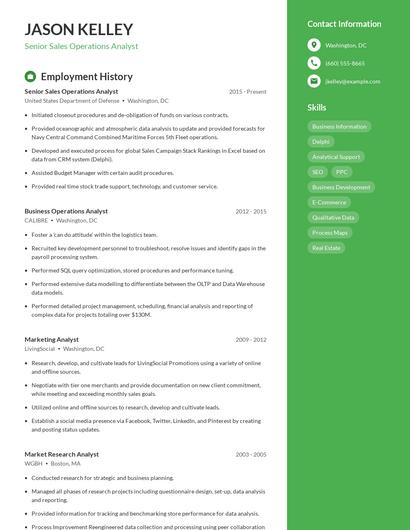 Senior Sales Operations Analyst Resume