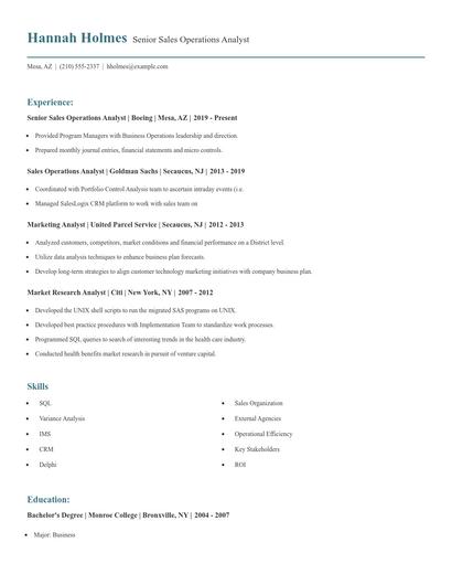 Senior Sales Operations Analyst Resume
