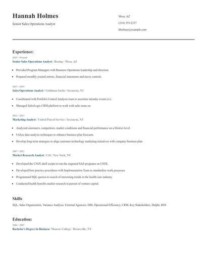 Senior Sales Operations Analyst Resume