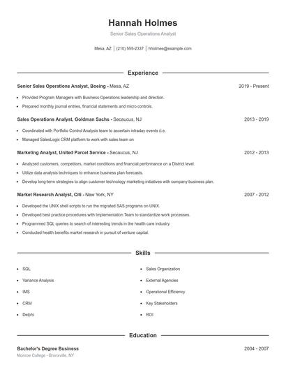 Senior Sales Operations Analyst Resume