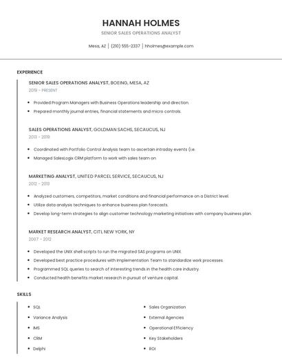 Senior Sales Operations Analyst Resume