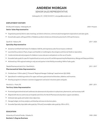 Senior Sales Representative Resume