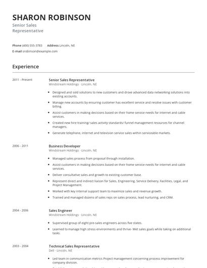 Senior Sales Representative Resume