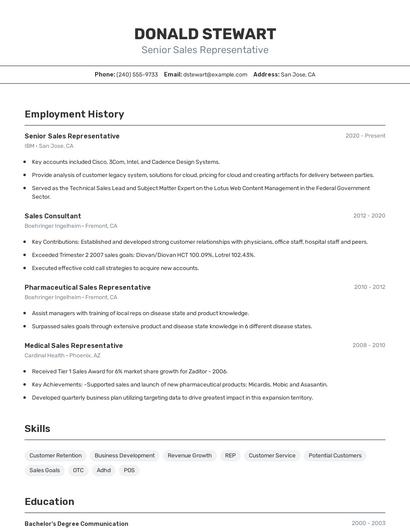 Senior Sales Representative Resume