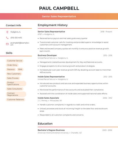 Senior Sales Representative Resume