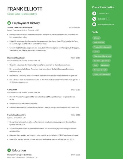 Senior Sales Representative Resume