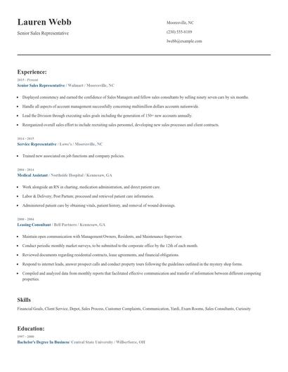 Senior Sales Representative Resume